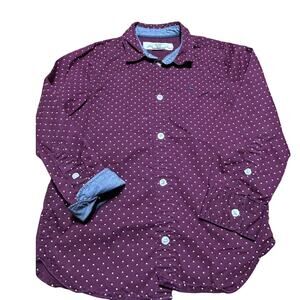 LOGG H&M Boys sz 4-5 burgundy button down shirt with white polka dots